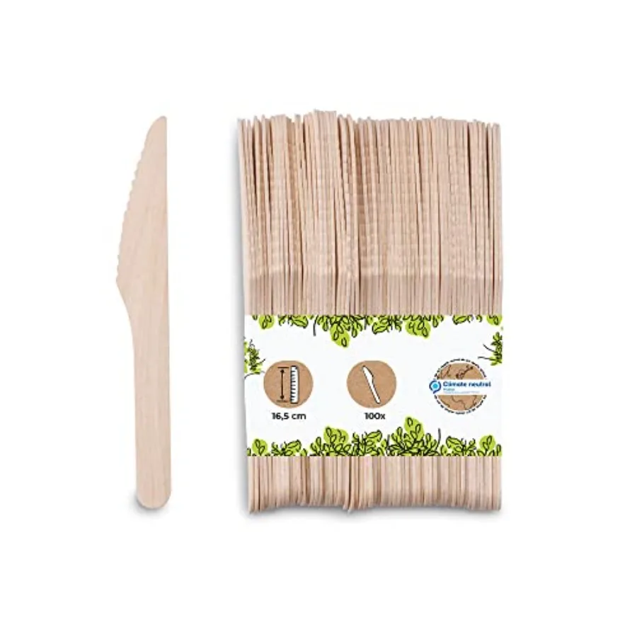 Wood Knives 100 Pcs ch - Disposable Wood Cutlery Eco-Friendly Biodegradable - Wooden Disposable Knives Wooden Party Utensils fo