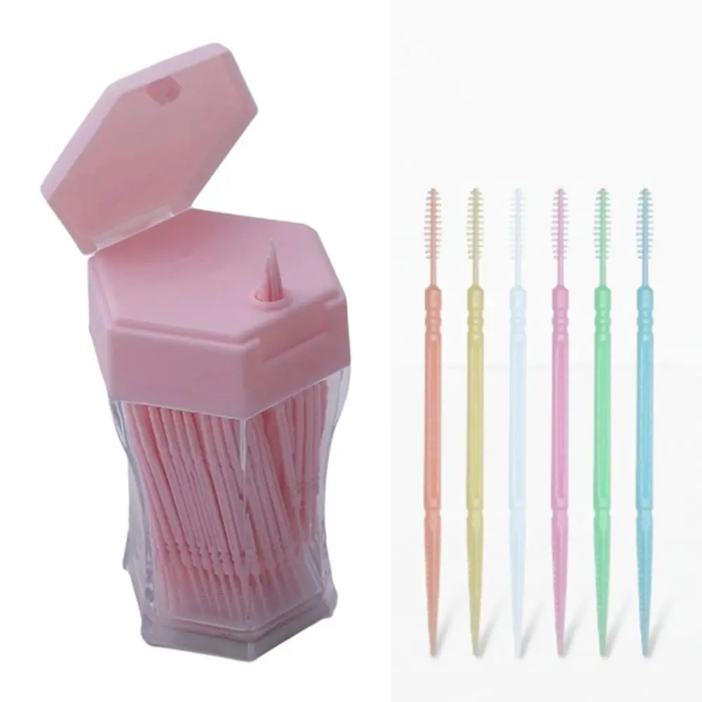 Disposable 6.2 cm Soft Plastic Fashion New Candy Color Double-head Oral Care Interdental Brushed Toothpick