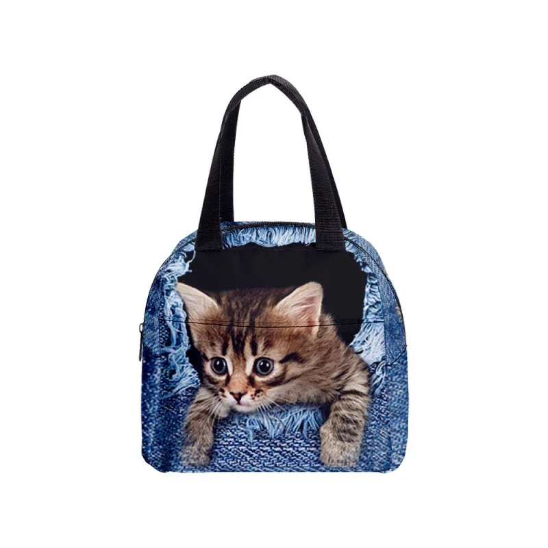 Cartoon Novelty Broken Cowboy Cat Student Work Lunchbox Thermal insulation Food Lunch Bag 3D Printed Portable Handbags Ice Bags