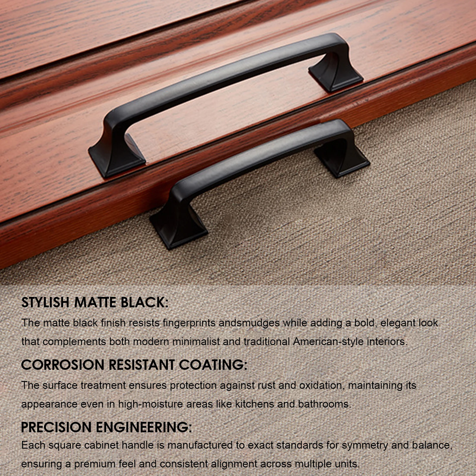 96/128mm Matte Black Cabinet Handles American Style Vintage Square Pull Handle Modern Furniture Hardware Fixture accessories