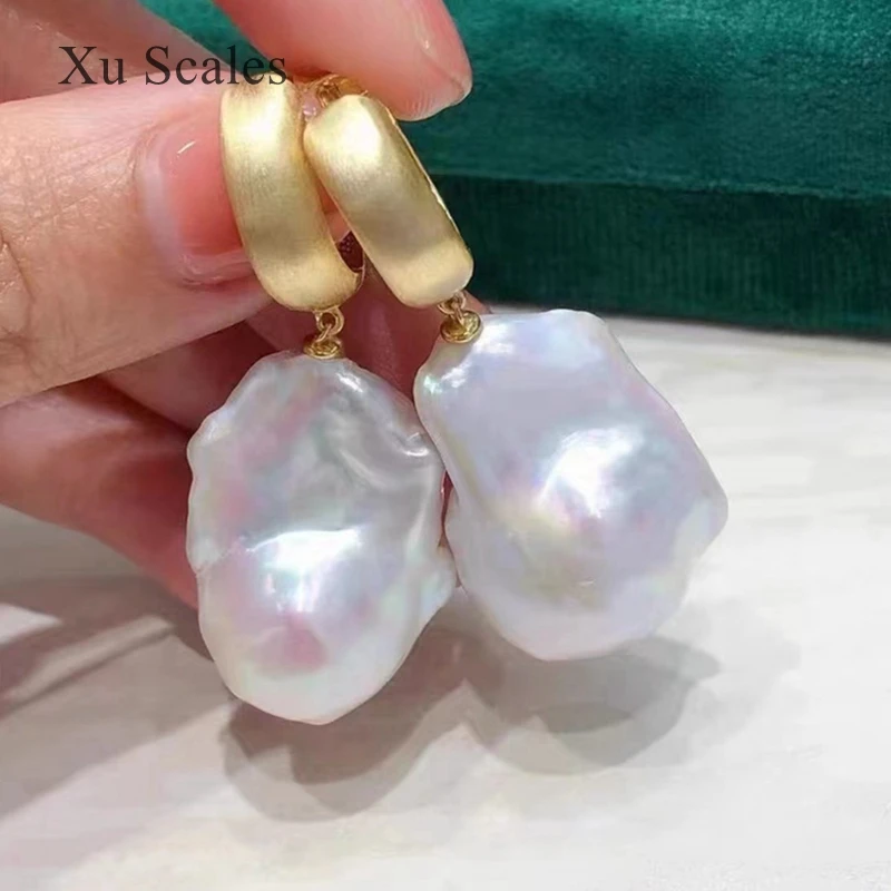 100% Natural Freshwater Aurora White Baroque Pearl Earrings S925 Sterling Silver Frosted Style Retro Fashion Women's Jewelry