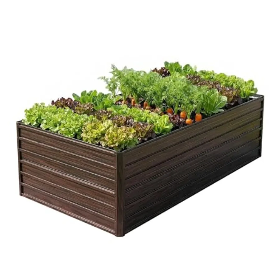 

Оцинкованные приподнятые грядки 8x4x2 фута для сада, уличные ящики для растений с защитным бортиком и перчатками, металлическая грядка в деревенском стиле