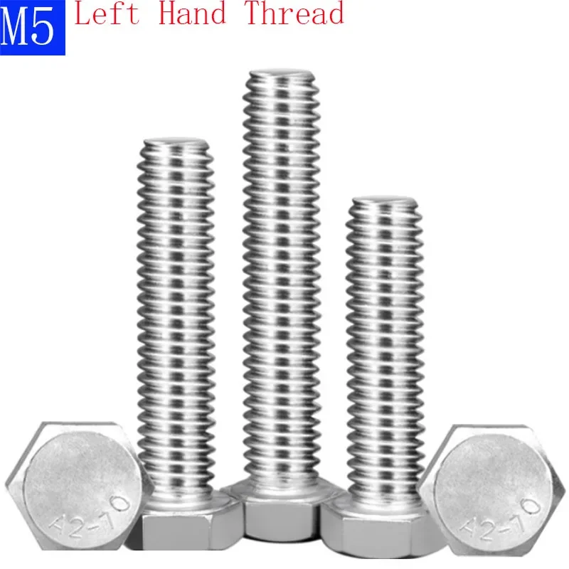 M5 - 0.8 Left Hand Thread Hex Head Set Screws 304 Stainless Steel Bolts External Hex