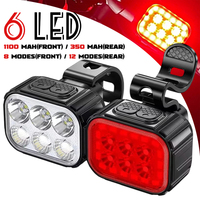 6 LED Bicycle Rear Light 1100mAh Bike Front Light LED Waterproof Bicycle Lamp USB Rechargeable Mtb 12 Modes Bike Taillights