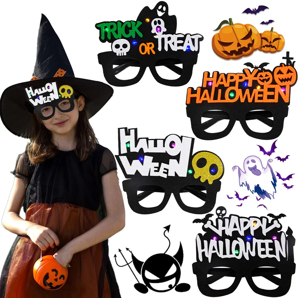 

Halloween LED Luminous Glasses Frame Dress Up Toys Holiday Party Party Decoration Props Flash Bat Skull Glasses Frame Jewelry