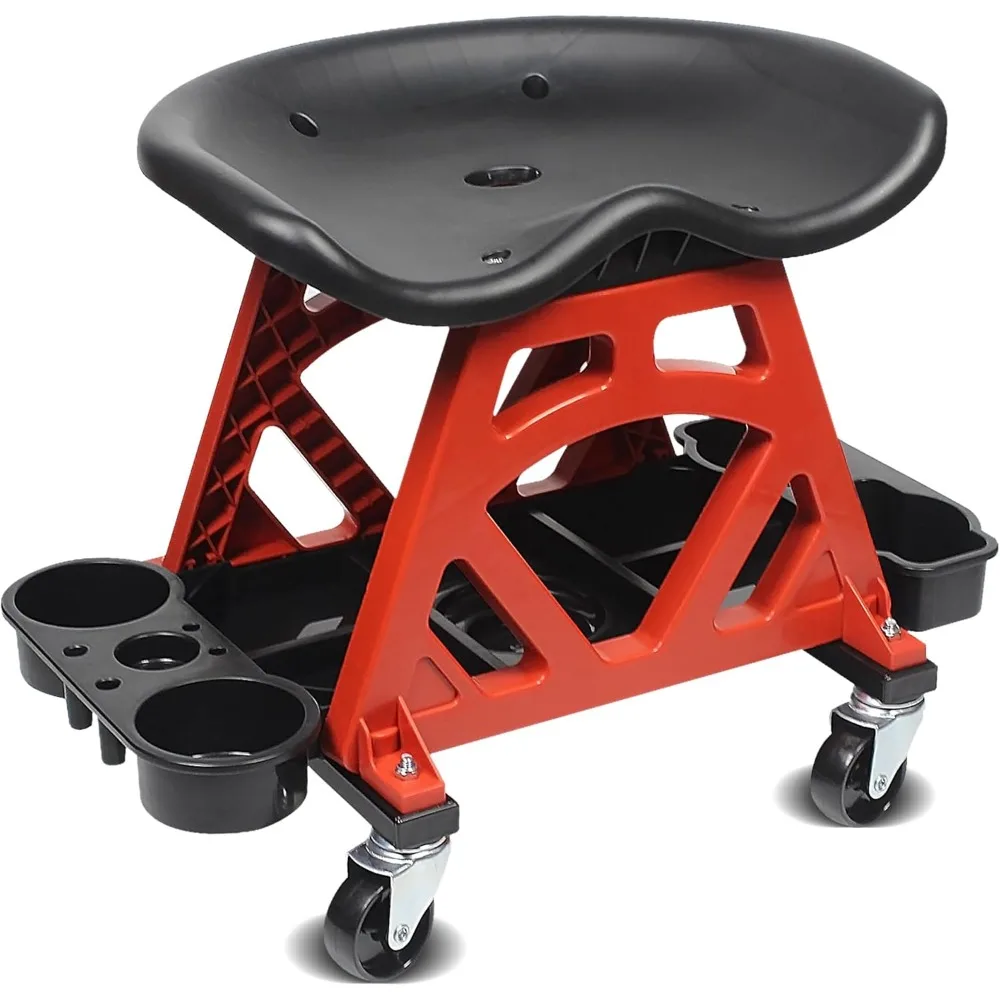 

MaxWorks 50957 Эргономичный стул для механика с сиденьем 22,9 л x 13,9 Ш x 17 В, с 4 поворотными роликами 2,5, с подносом для инструментов для работы