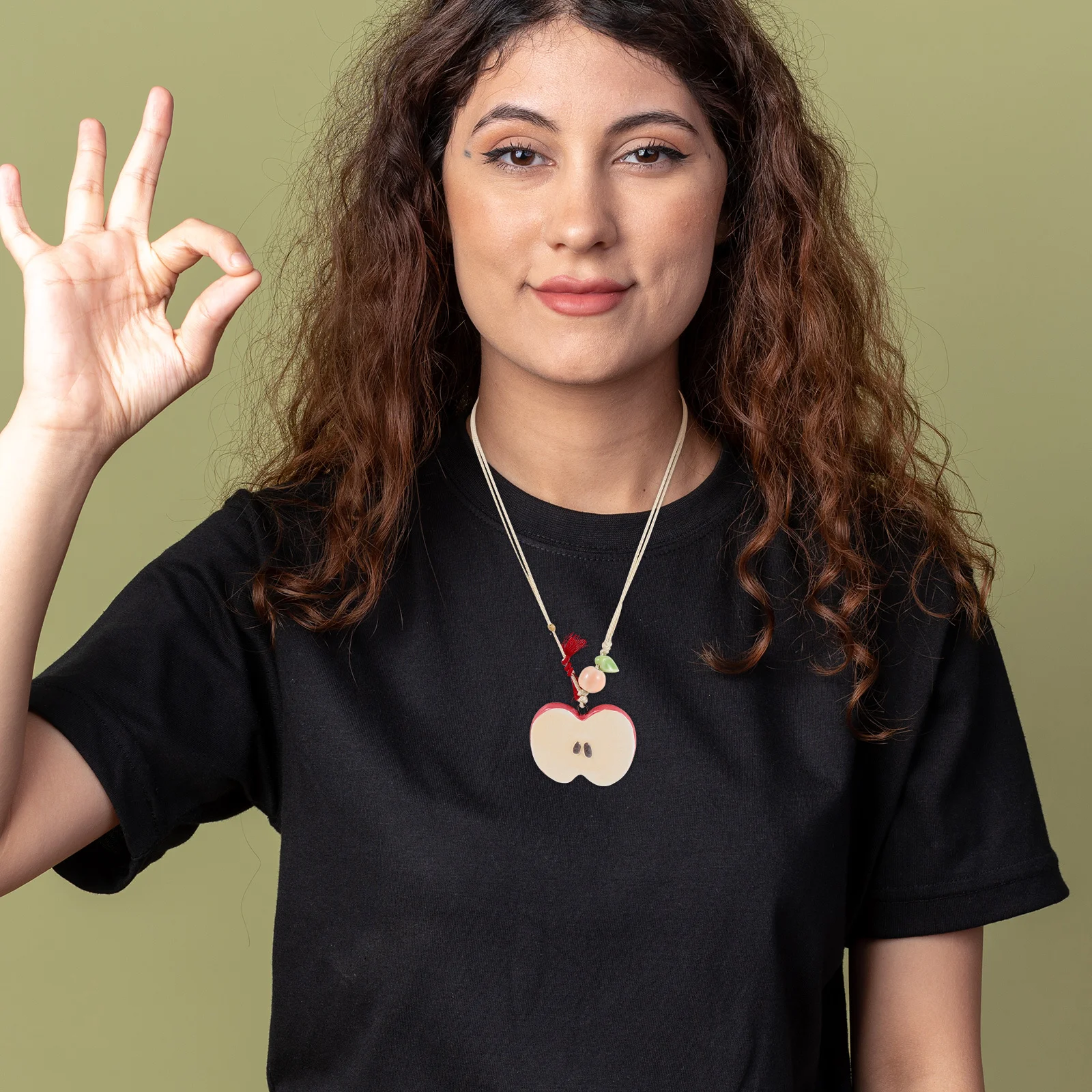 Apple Pendant Choker Necklace Adjustable Chain Fruit Jewelry for Women Beach Party Holiday Christmas Adjustable Necklace