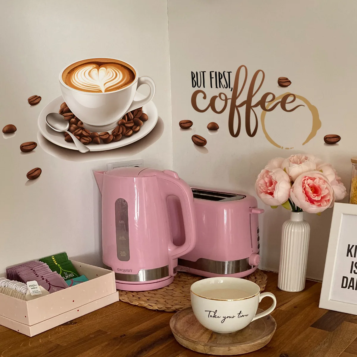 Kreative Kaffeetasse Muster Wandaufkleber Café Küche Bar Dekor Schrank Kunst Englisch Home Dekoration Selbstklebende Tapete