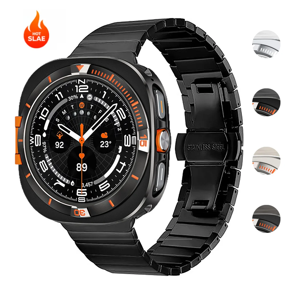 

Браслет из нержавеющей стали и корпус из сплава для Samsung Galaxy Watch 7 Ultra 47 мм: Роскошный металлический ремешок и защитный чехол для Ultra 2025