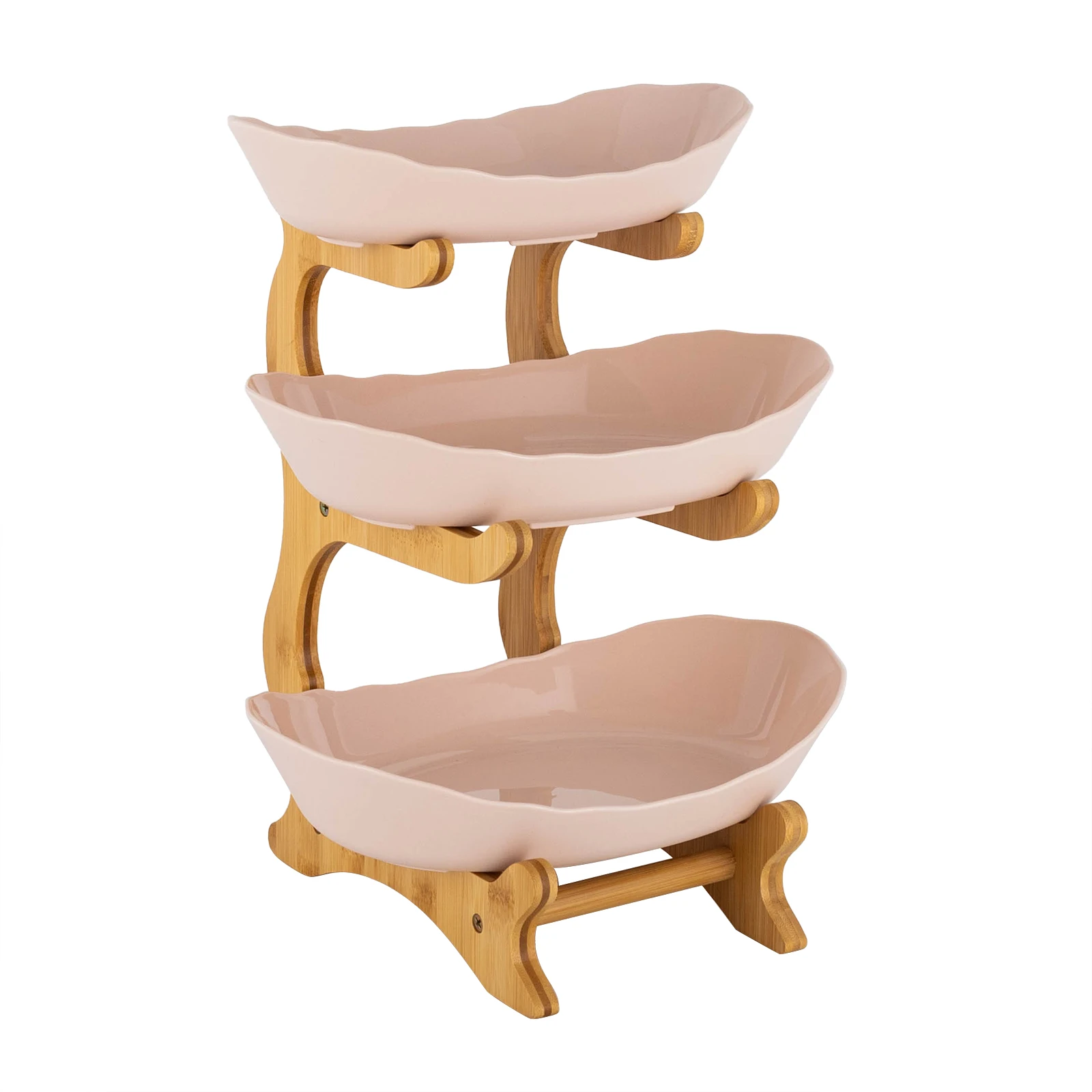 

3-Tier Serving Bowls with Stand, Snack Dessert Cake Tray Plate Rack for Party Wedding, Fruit Bowl with Bamboo Wood Stand