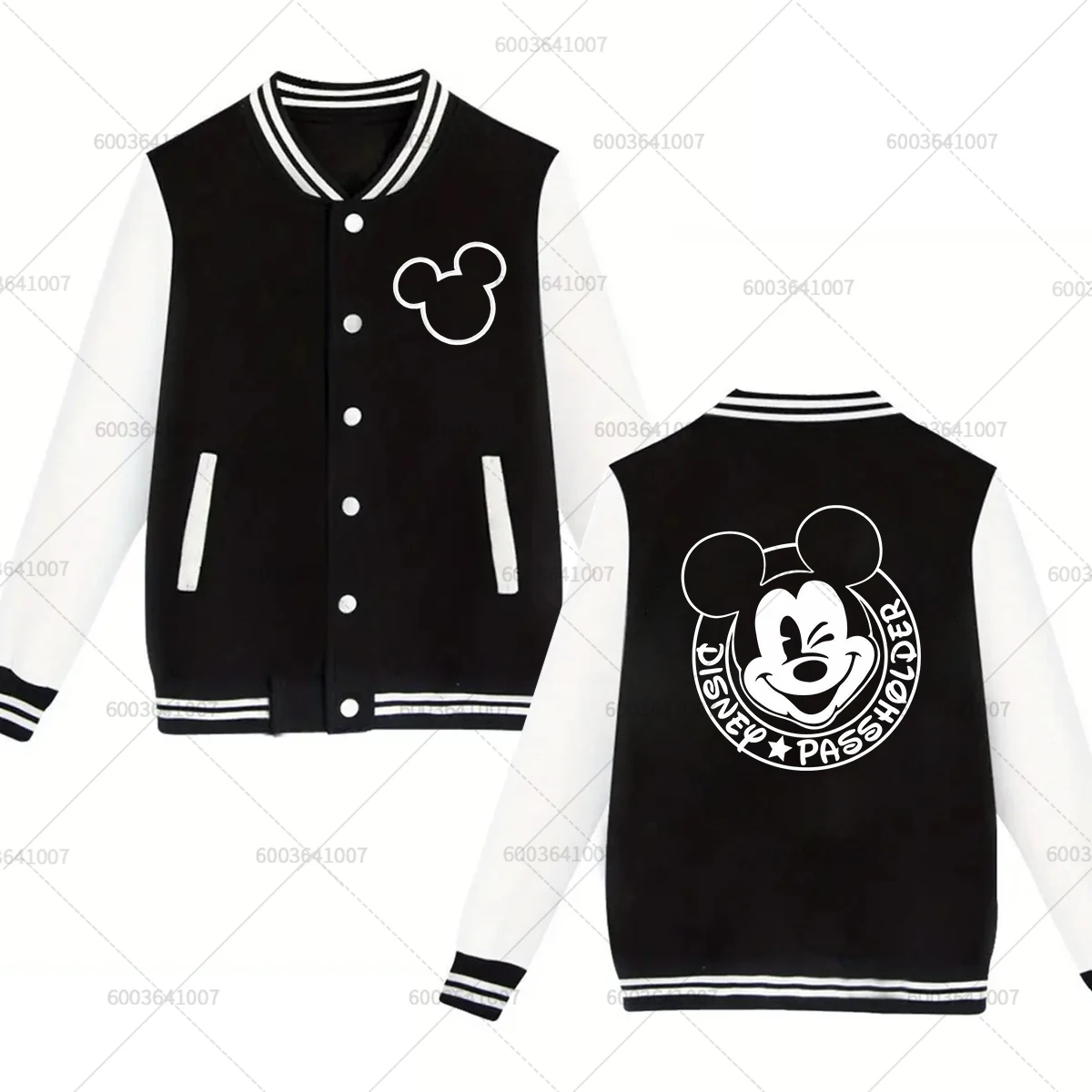 

Disney Mickey Mouse Men's Women Baseball Jacket Autumn Winter Classic Coats Fleece O-Neck Streetwear Hoodies Couple Double-sided