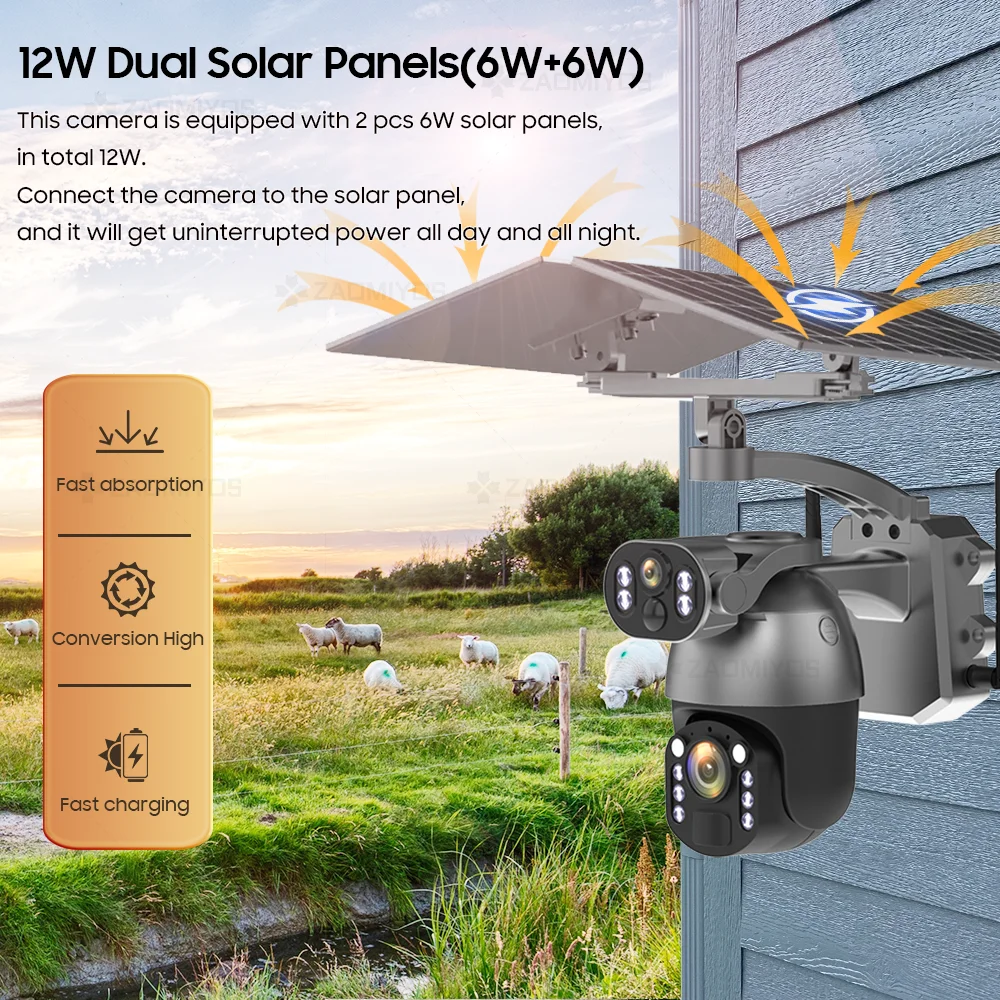 4G SIM 4K 50X Zoom Outdoor Waterdichte Solar Camera WiFi Dual Screen PTZ Surveillance Bewegingsdetectie Tracking Beveiliging IP cam