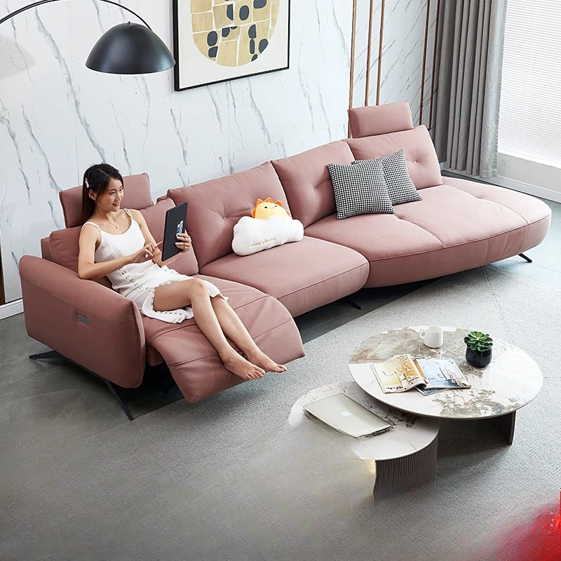 

Minimalist Italian Leather Sofa Living Room Combination Lazy Special-shaped High-value Multi-functional Electric Sofa Factory Wh