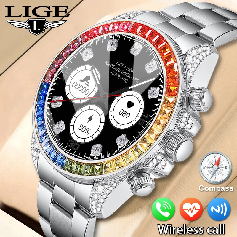 

LIGE Luxury Watches Men Steel Full Touch Screen Bluetooth Call Smart Watch For Men Waterproof Sports Activity Fitness Man Watch