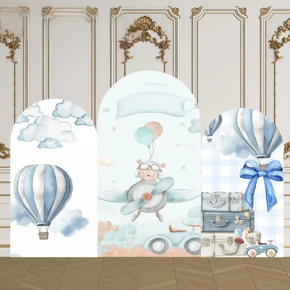 VIKAMA Bogenförmige Hintergrundabdeckung Cartoon Heißluftballon Babyparty Geburtstag Party Bogen Fotografie Hintergrund Ständer Party Dekor