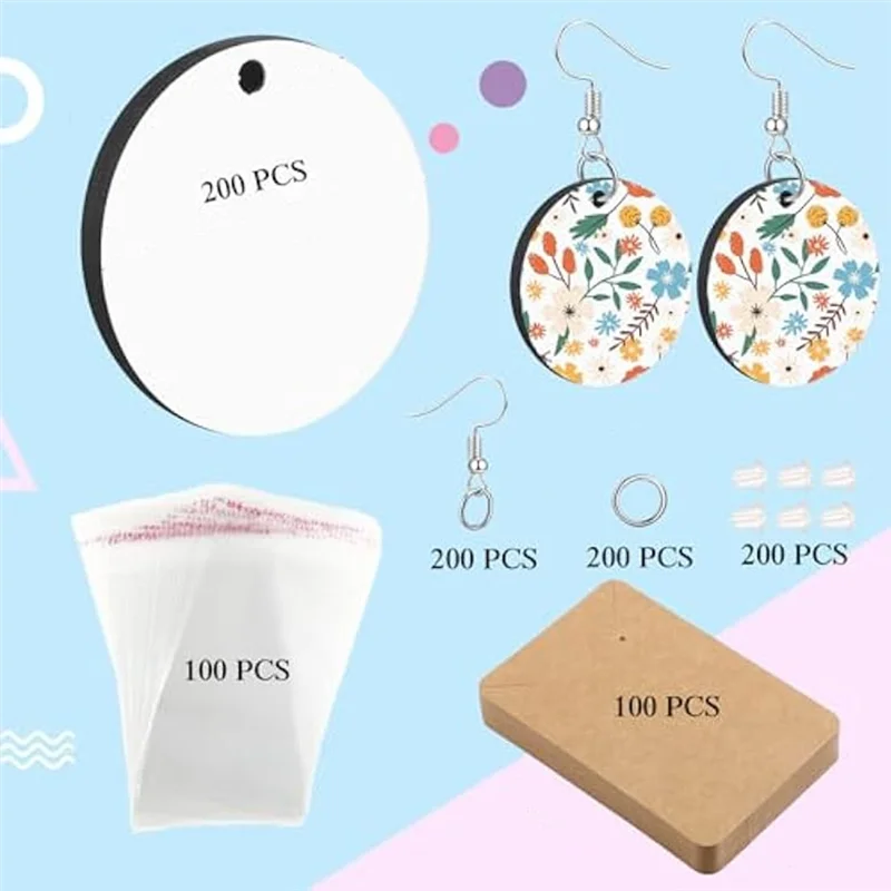 A59E-فراغات حلق التسامي مع خطافات القرط، حلقات القفز، سدادات الأذن، حامل بطاقات القرط وأكياس التعبئة والتغليف الشفافة