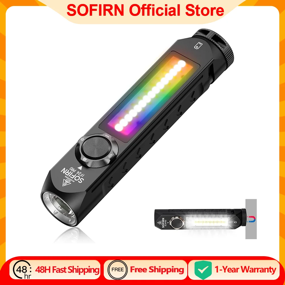 Sofirn IF24 PRO RGB Light 1800lm 340m SFT40 Buck Driver 18650 USB C Rechargeable Flashlights Flood Spot with Magnetic