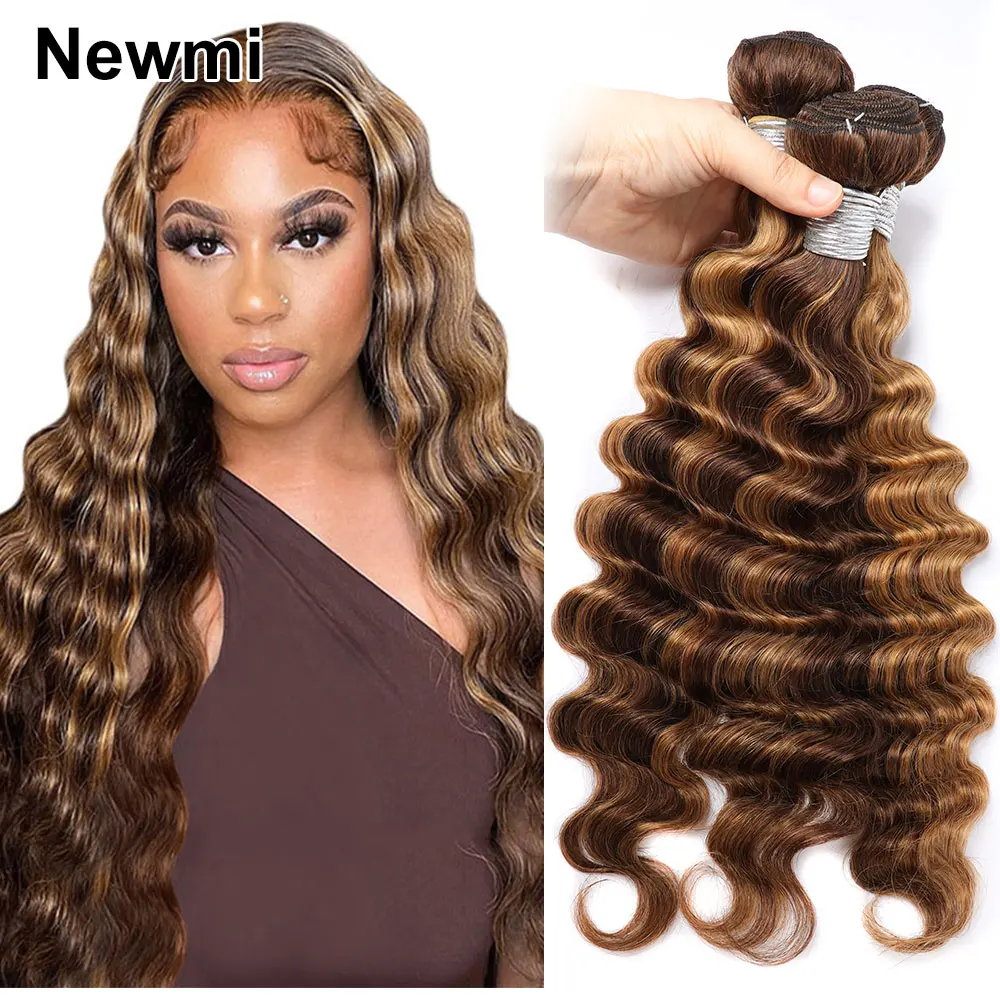 30 inch Highlight Loose Deep Wave Human Hair Bundles P4/27 Ombre Brown Hair Highlight Honey Blonde Human Hair Bundles 1 3 4 pc