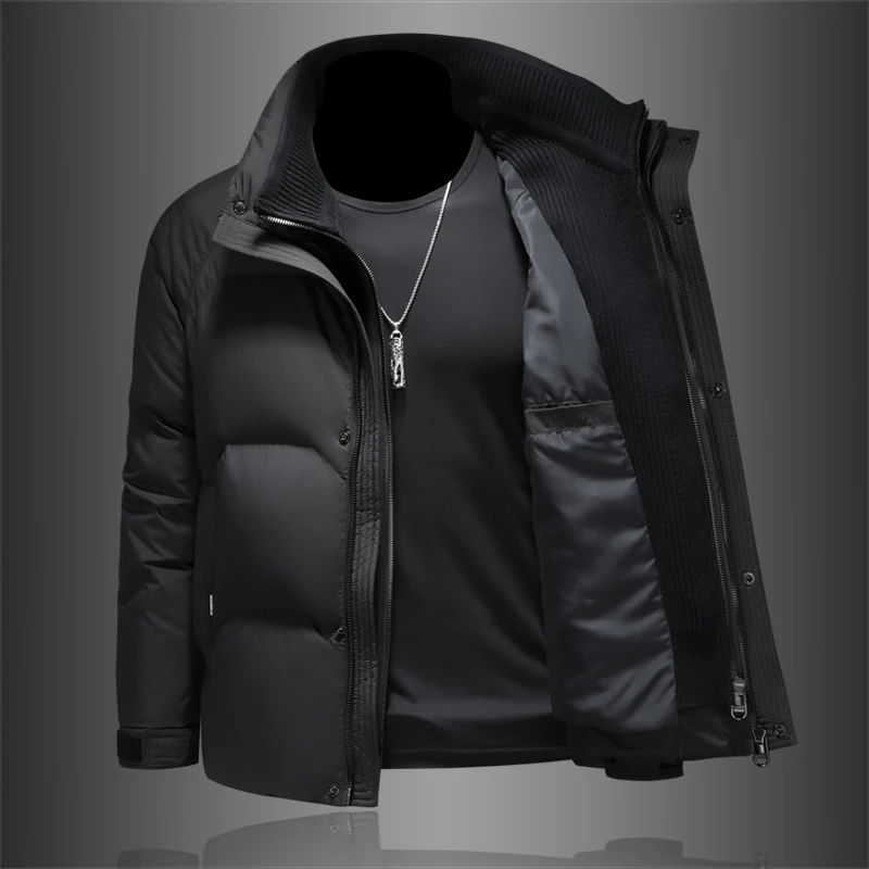 2024 Winter New Men's Fake Two piece Stand up Collar Thickened Warm Down Jacket Wysokiej jakości Duck Down Duck Down Content 85%