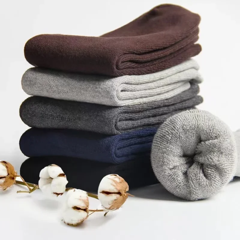 10Pairs/Lot Winter Men's Socks Thicken Cotton Socks Keep Warm Casual Simple Solid Color Fashion Man Socks for Snow Boots EU38-45