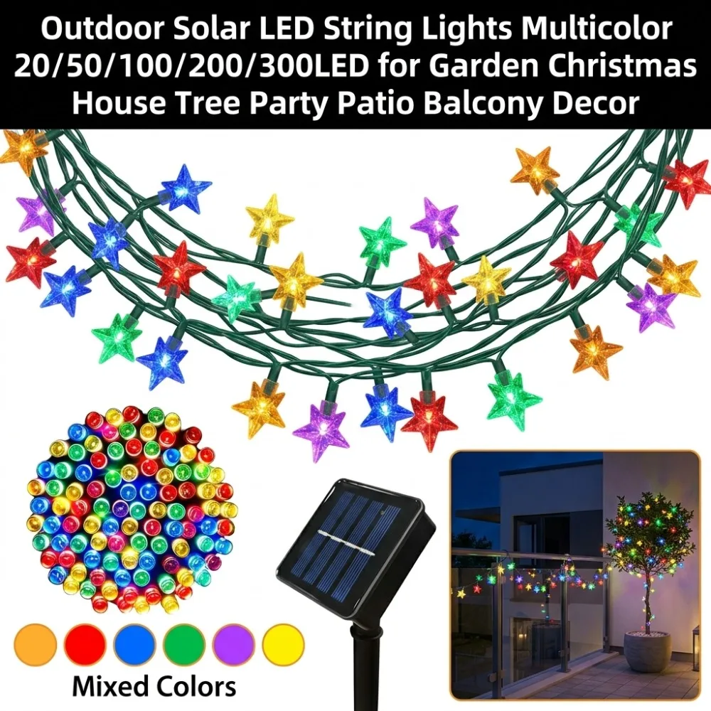 Outdoor Solar LED String Lights Multicolor 20/50/100/200/300LED for Garden Christmas House Tree Party Patio Balcony Decor