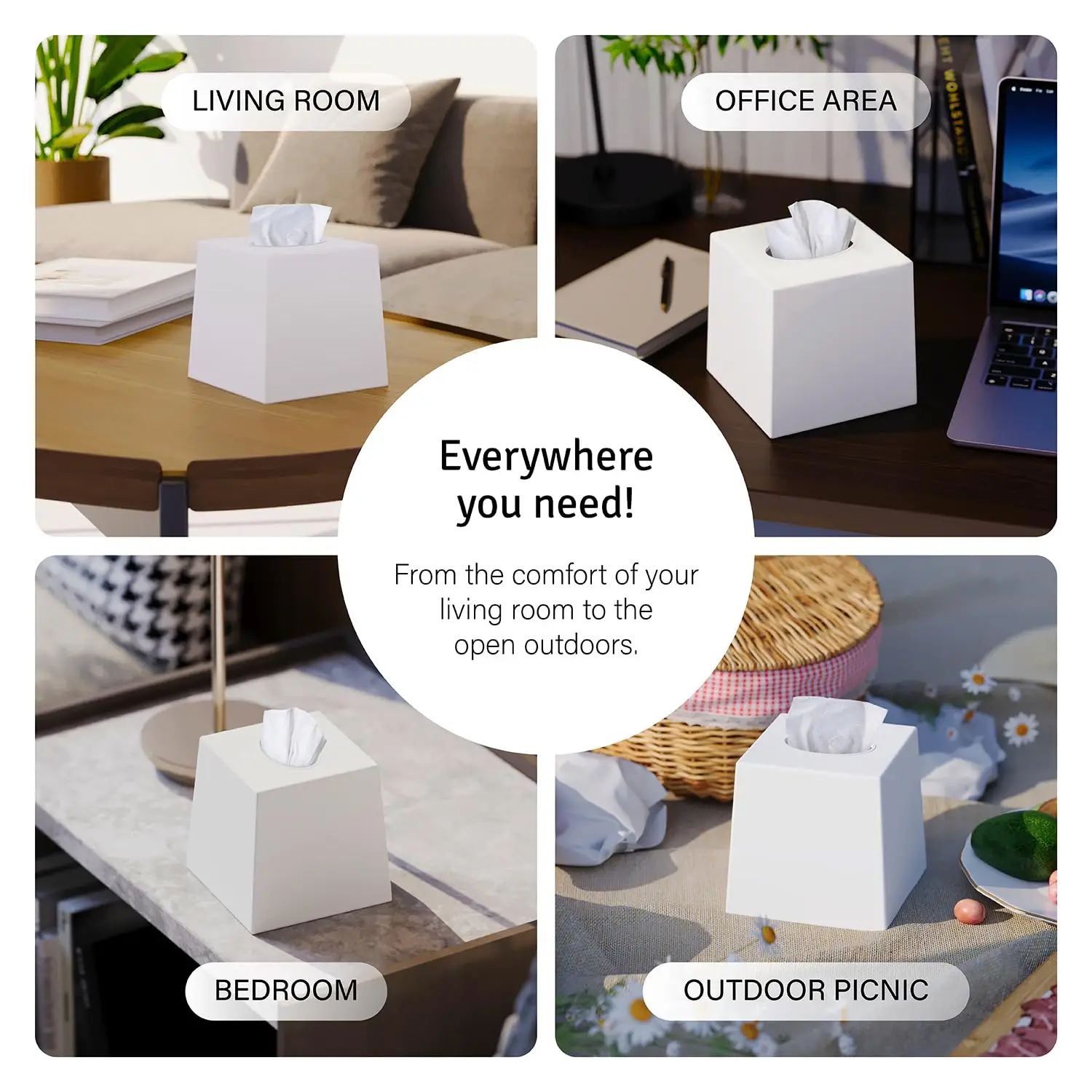 White Square Plastic Tissue Box Cover Set Of 2 – Cube Facial Tissue Holder For Desk, Living Room, Vanity (5.5” x 5.5” x 5.6”) - view 3