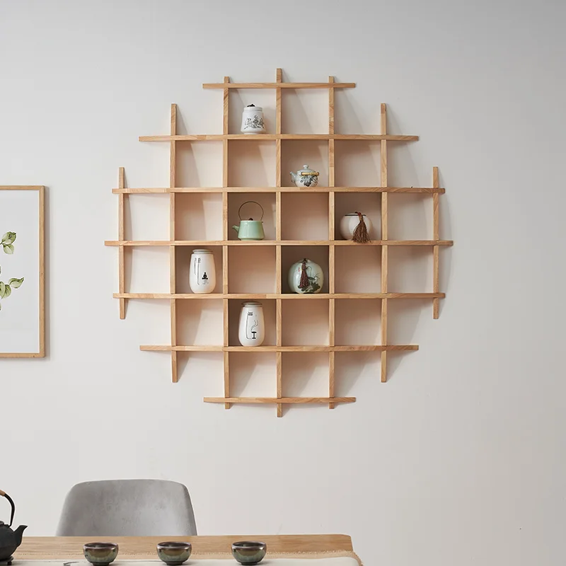 Chinese Style Wall Shelf Solid Wood Display Cabinet for Tea Sets Round Floating Curio Shelf Handcrafted Cup Holder Wall Decor - Image 4