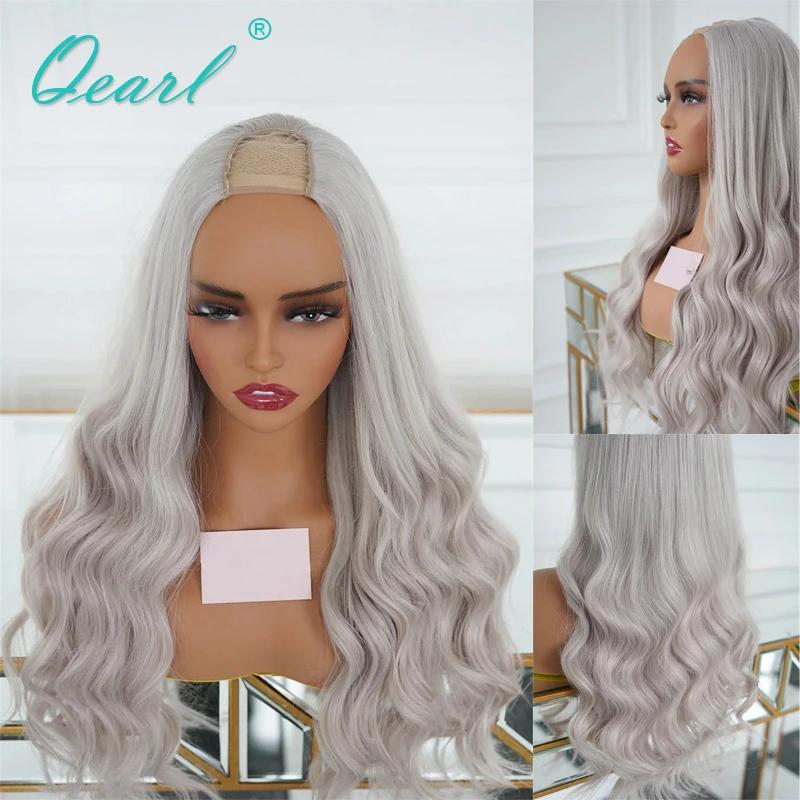 U Part Wig Human Hair Body Wave Silver Grey Blonde Real Human Hair Wigs 2x4/1x3 V Part Wig Brazilian Virgin Hair Wig Sale Qearl