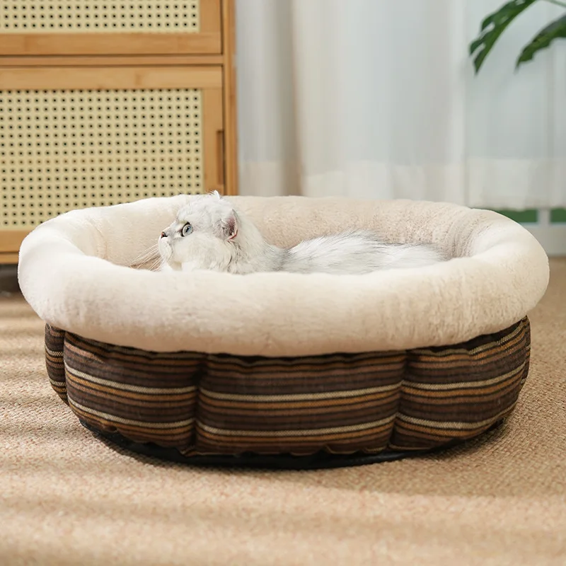 

Winter Warm Cat Bed, Dog Mat, Faux Linen Round Bed, Anti-slip, Small and Medium-sized Dog Cage, Dog Bed, Pet Bed