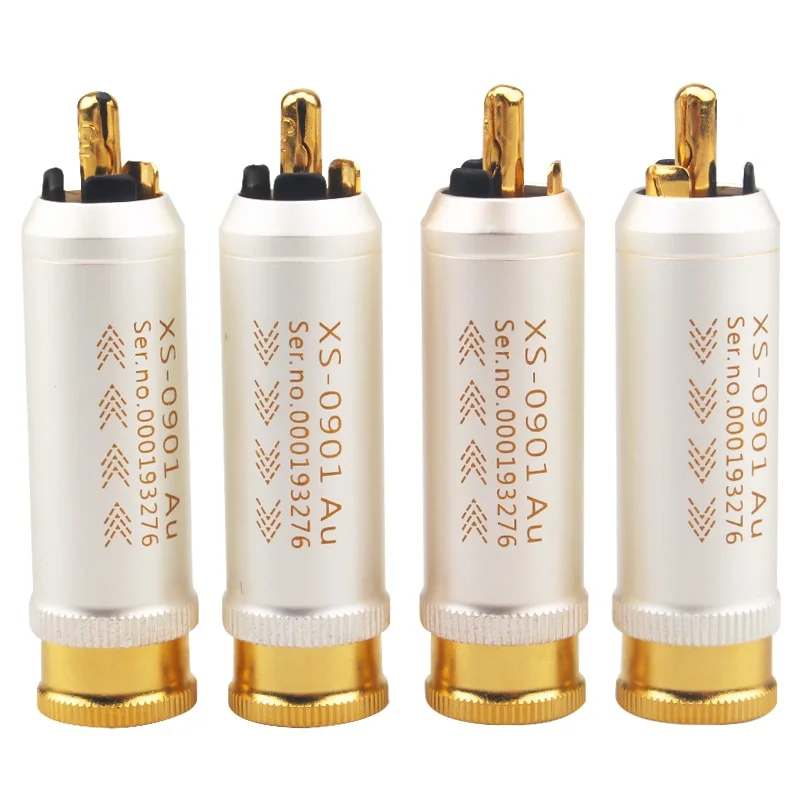 4Pcs Gold Plated Red Copper Shell Amplifier Hifi Audio Video Connector RCA Plug for hifi Audio Cable Connector