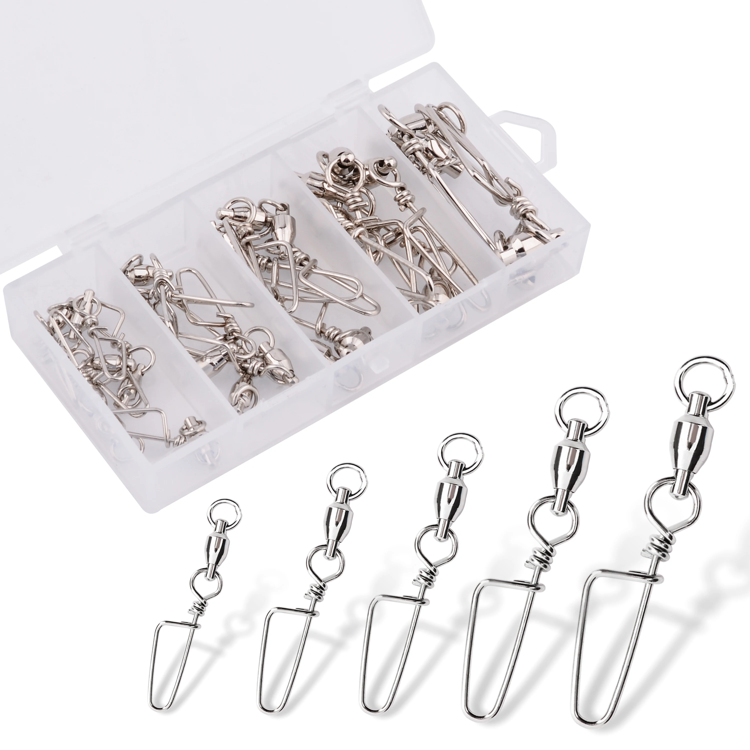 

25 pcs of mixed fishing swivels, quick-release locking ball bearing stainless steel seawater heavy-duty fish hook rotating conne