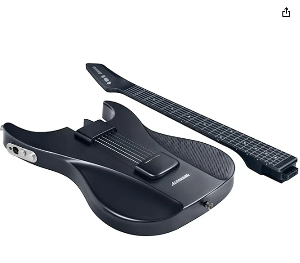 Smart Guitar With Silicone Strings, Travel Silent Guitar With Detachable Fretboard, Headphone Jack, Built-in Speaker and Drum sy