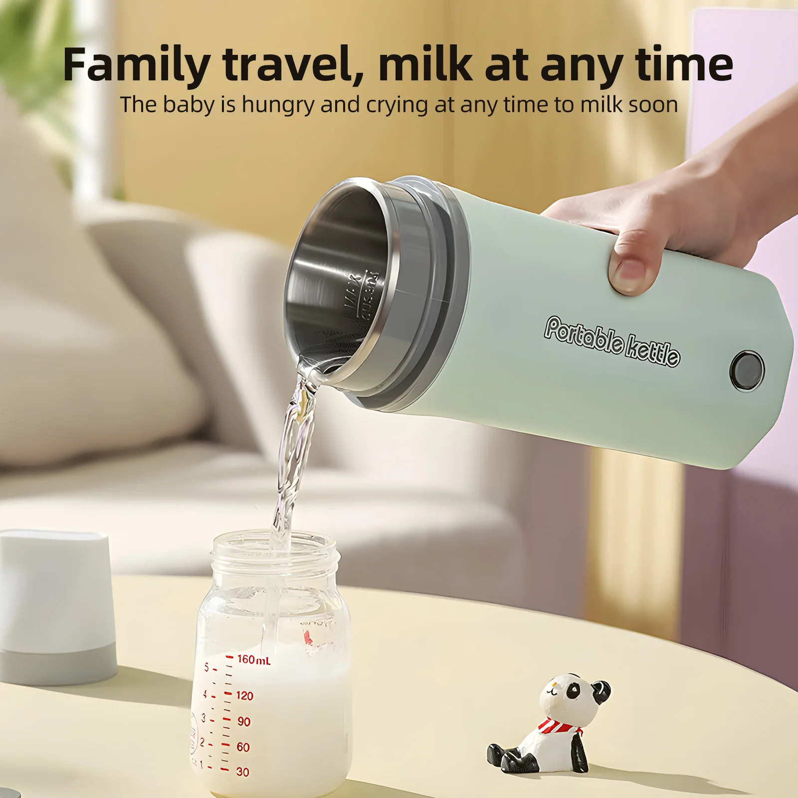 Chaleira elétrica portátil 500ml 300W Chaleira de viagem de aço inoxidável Aquecedor de água de ebulição rápida Isolamento de parede dupla à prova de vazamento