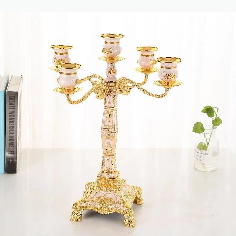 Retro Alloy Candle Five Heads Candlestick Ornaments Wedding Props Candle Rack Candlelight Dinner Candles Stand