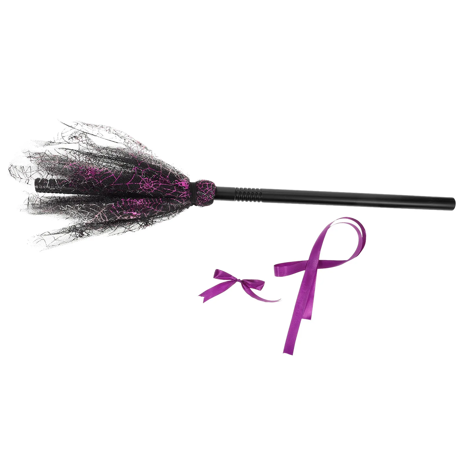 

Witch Broom Decoration Halloween Prop Creative Bow Tie Flying Costume Purple Decorative for Party Miss