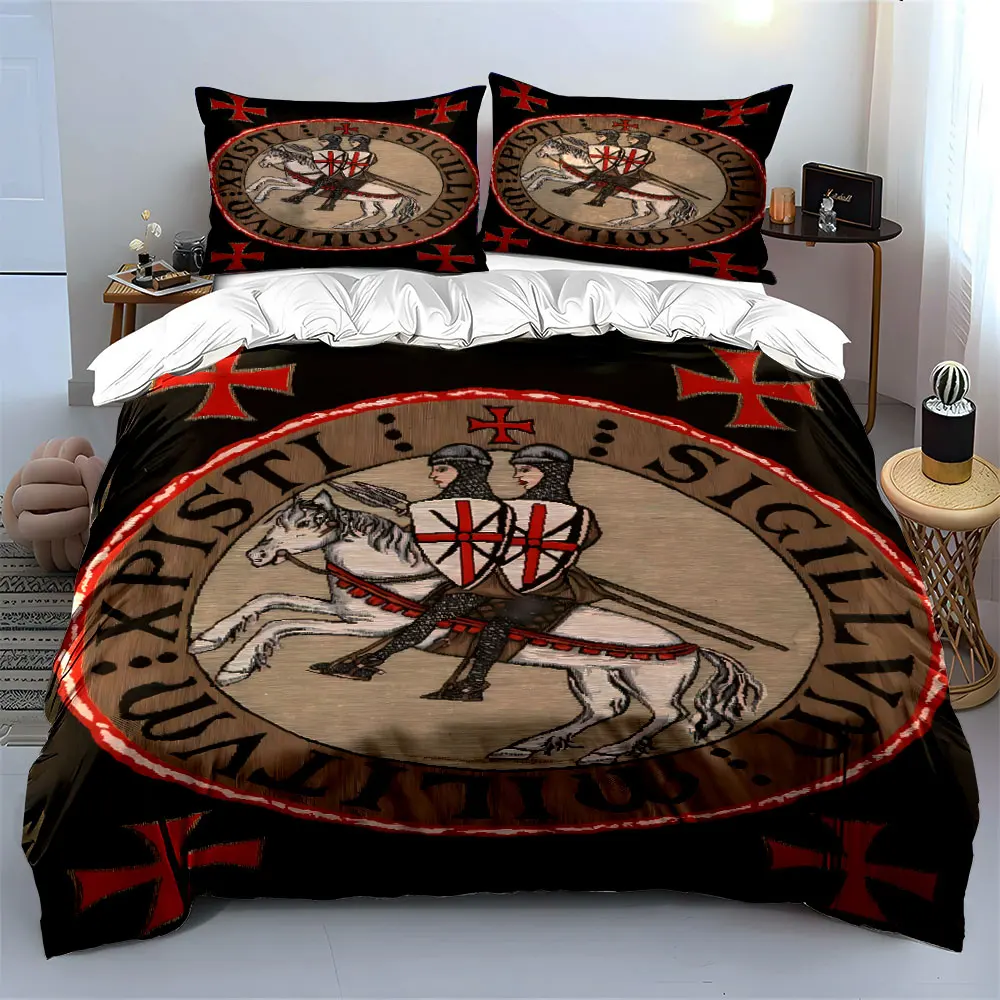 Knights Templar Decor Set Soft Skin-Friendly Bedding Set Includes 1 Duvet Cover And 2 Pillowcase, Gift