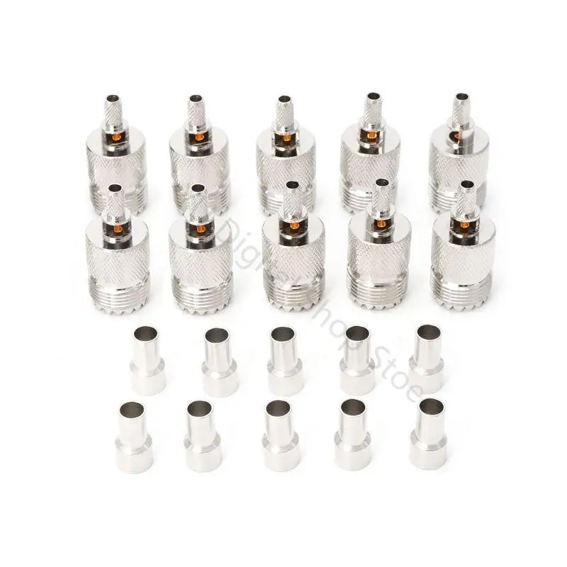 96BA 10 Sets UHF Weibliche SO239 Crimp RF Stecker Koaxial Adapter Für RG58 RG142 – Detail 7