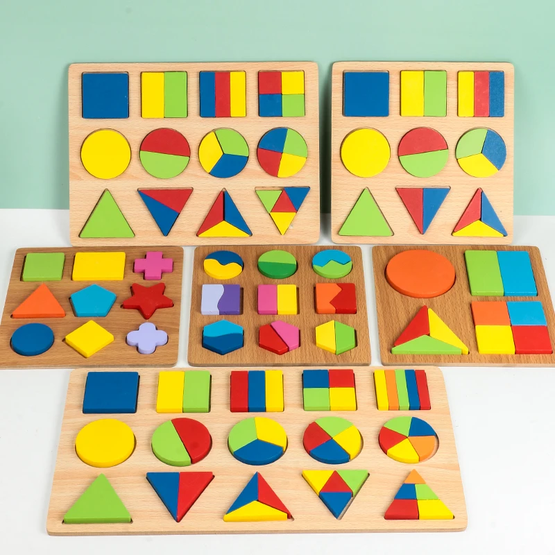 Forme per bambini Puzzle in legno Montessori Tavola geometrica 3D Gioco educativo per l'apprendimento prescolare Giocattolo cognitivo dei colori per bambini