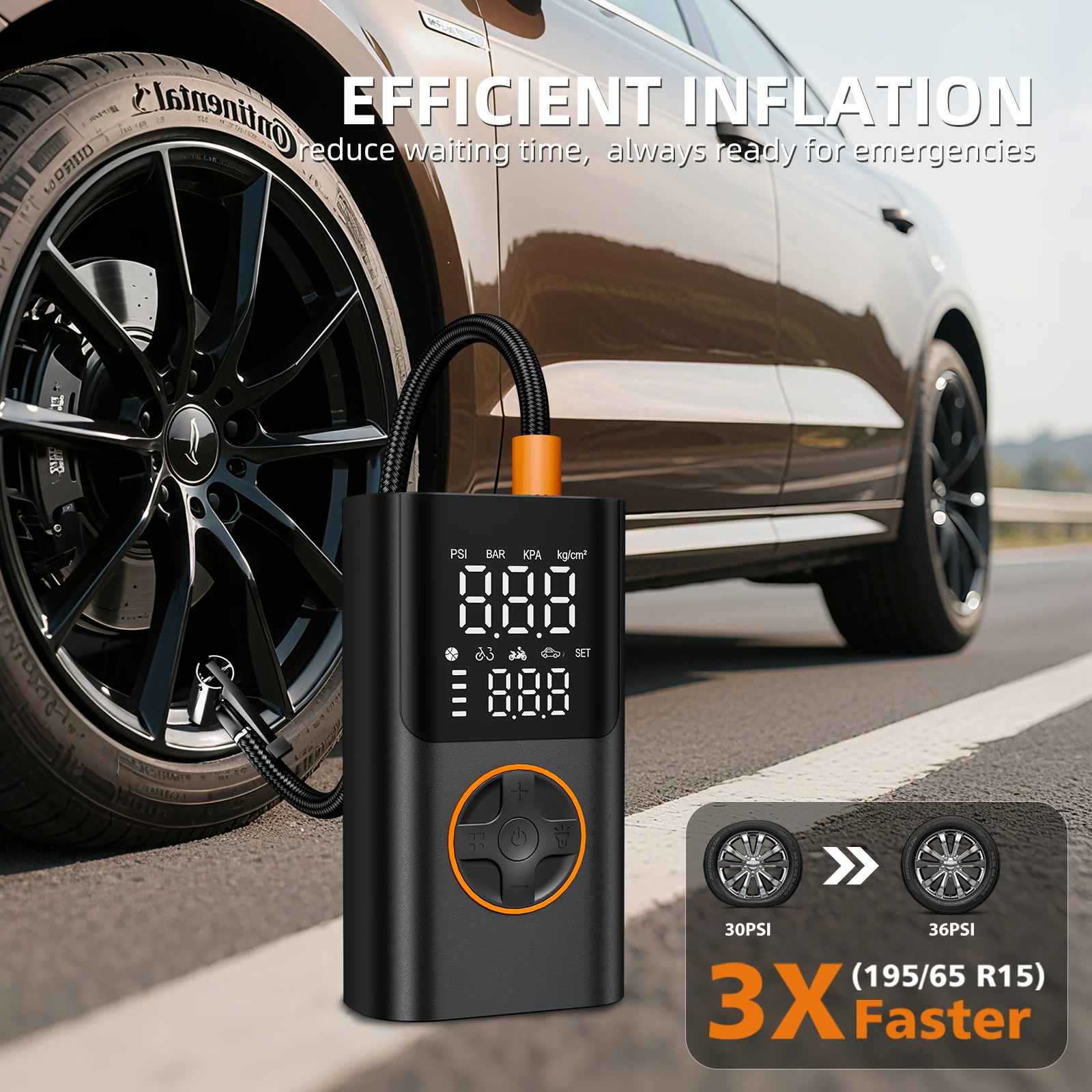 Conjunto de Bomba de Aire Portátil con Banco de Energía, Kit de Inflador de Neumáticos de 150 PSI para Automóvil, SUV, Motocicleta, Bicicleta, Luz LED y Bolsa de Almacenamiento para Camping