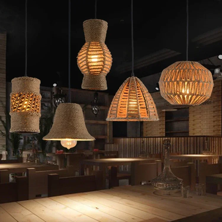 

American country retro creative creative rope chandelier personality cafe bar restaurant lamp