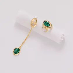 2022 Asymetric Synthetic Malachite Geometric Earring 925Silver Needle Stud And Earring Clip For Women Trendy Girl Party Jewerlry