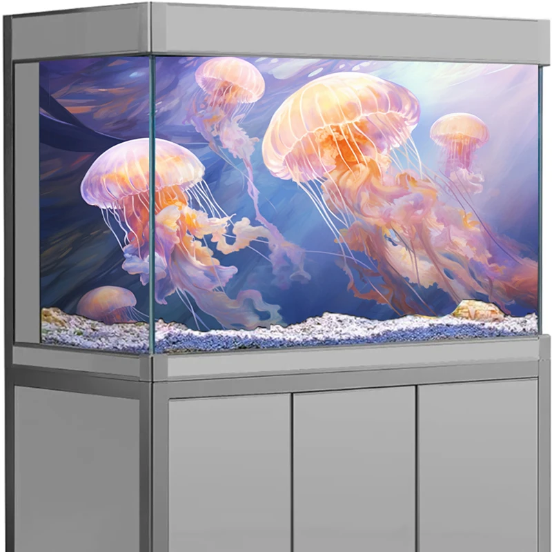

Aquarium Background Sticker Jellyfish Sea View Poster Fish Tank Decoration Self Adhesive Wallpaper 3d Background