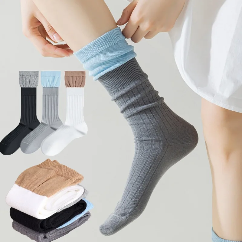 

New Autumn Winter Socks Women Breathable Calf Sock Mid-Calf Length Color Block Design Cotton Socking Ankle Warmers Fashion Socks