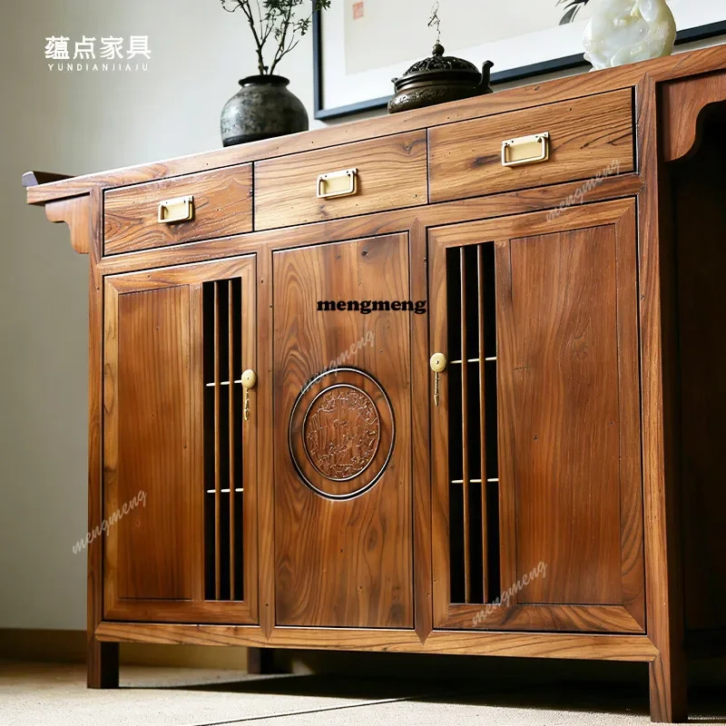 

New arrive New Chinese-style entrance, elm side cabinet, locker integrated against the wall, household living room, solid wood t