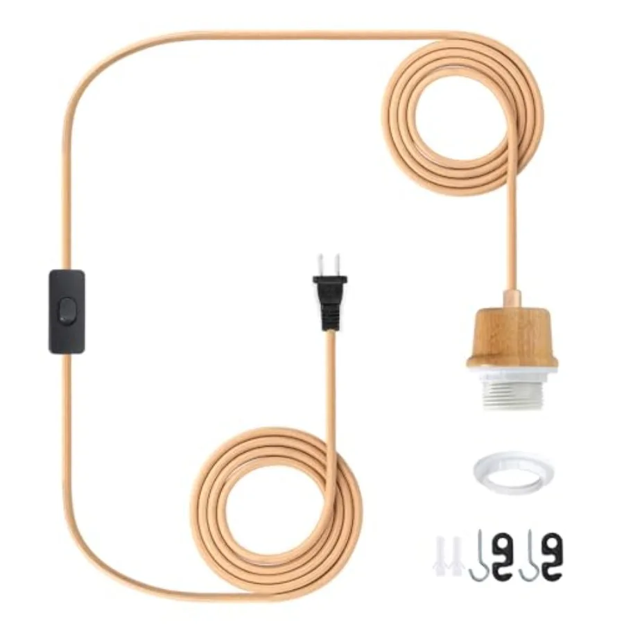 Plug in Pendant Light Cord, 15Feet Weaved Plug in Hanging Light Cord Kit with On/Off Switch, Farmhouse Hanging Lights with Plug