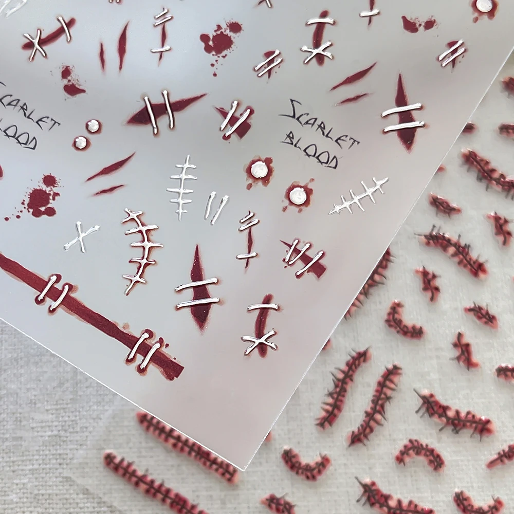 1 Stück 5D Geprägte Blutunterlaufene Augen Nagelaufkleber Horror Gruselige Rote Augen mit Blutrivern Nagelsticker Gothic Halloween Nagelkunst Deko – Detail 7