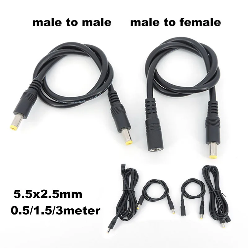 DC male to male female power supply connector Extension Cable 18awg wire Adapter 19v 24v for strip camera 5.5X2.5mm 0.5/3/1.5m