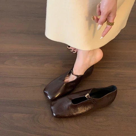 Легкие летние туфли из натуральной кожи во французском стиле ретро, минималистичные элегантные туфли на плоской подошве с квадратным носком, женские лоферы