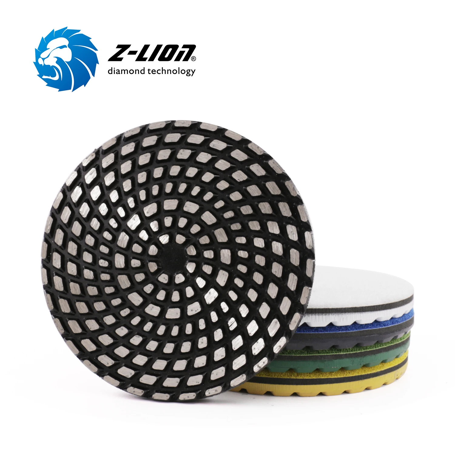 Z-LION 5 Inch Diamond Polishing Pad Sintered Metal Bond Hook And Loop Grinding Disc Wet Use For Concrete Diamond Abrasive Tool