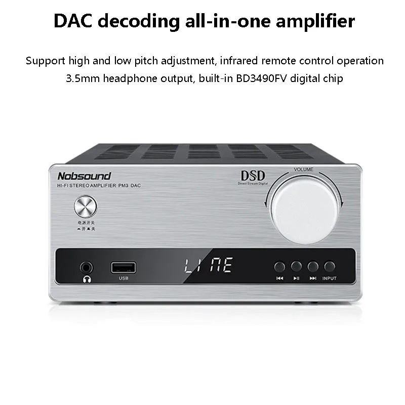 

Flagship Decoding Power Amplifier ES9018K2M Chip 192KHz/24bit Bluetooth 5.0 DSD Decoding HIFI Amplifier USB Lossless Playback